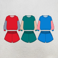 Ensemble personnalisé pour bébé fille : sweat-shirt à manches longues en polyester peigné à carreaux et short à taille élastique