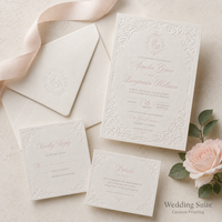 Suite d'invitations de mariage de luxe personnalisées, avec cadre victorien orné et impression typographique