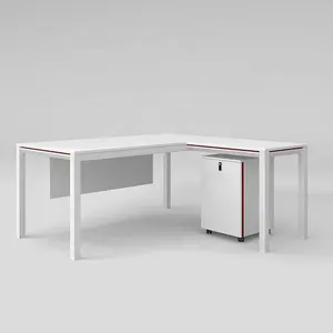 Professional Iron Leg Design Office Exclusive White Furniture Table With Side Return Filing Cabinet
