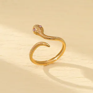18K Gold Plated Stainless Steel Classic Snake Design Open Ring For Women Curved Design Vintage Luxury Titanium Steel Snake Ring