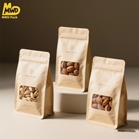 Sachets d'emballage Miaowadi en papier kraft noir mat avec fermeture éclair, fenêtre et base stable pour thé, aliments secs, fruits, noix et café