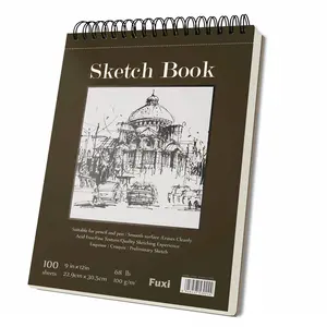 Custom 9x12 polegadas Sketch Book, Top Spiral Bound Sketch Pad, Caderno de esboço para crianças Adultos Iniciantes Artistas