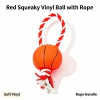 Balle pour chien en vinyle orange qui couine avec corde, jouet interactif pour tirer et apporter pour chiens de petite et moyenne taille