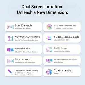 15.6 "แบบพกพาพับได้หน้าจอคู่แล็ปท็อปจอ<span class=keywords><strong>ม</strong></span>อนิเตอร์1080P FHD สายเดี่ยวขาตั้งในตัว - Product Image 2
