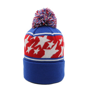 Unisex Custom Embroidery Logo Jacquard Knitted Beanie <b>Hat</b> Good Quality Soft Fabric Comfortable <b>Pompom</b> <b>Hat</b> - Product Image 4