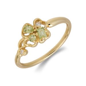 Lucky Guardian Trébol de cuatro hojas Rectángulo redondo Hierba fresca Peridoto verde Piedra preciosa Circón blanco Anillo fino Joyería - Product Image 6