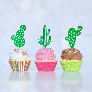 カスタマイズ可能なアクリルサボテンケーキトッパーテーマパーティーユニークなカップケーキケーキ装飾アクセサリー - Product Image 1