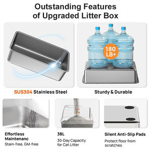 Edelstahl Katzen toilette mit Deckel Nicht klebrige Anti-Leckage Metall Katzen toilette Geschlossene hohe Wand Extra große Kätzchen Katzen toiletten - Product Image 5