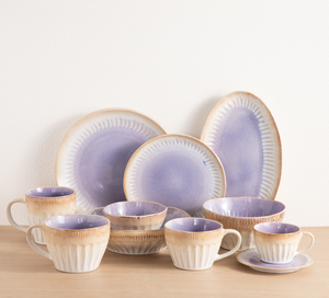 Vintage Purple Beige Gradient Fluted Ceramic Dinner Set, Rustic Stoneware Tableware for Modern Kitchen/Cafe/Restaurant/Home/Gift - Product Image 2