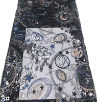 Tissu brodé de sequins étoiles et lune cosmiques en maille noire et argentée, plusieurs couleurs, en stock, livraison rapide USA Europe Moyen-Orient
