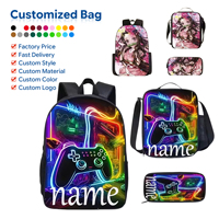 Ensemble de sacs à dos pour enfants personnalisés avec fermeture éclair géométrique, trois pièces, imperméable, sac à lunch, trousse à crayons, garçons, filles, école, logo personnalisé