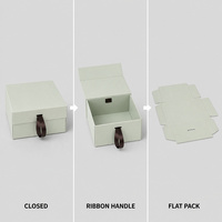 Boîte cadeau pliable menthe pâle avec poignée en ruban, impression personnalisée pour bijoux, cosmétiques, bougies, vente en gros, directement de l'usine