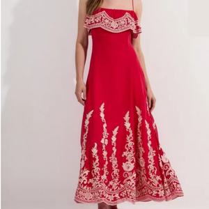 Vestido de Lino de Verano para Mujer, Diseño OEM, Nuevo, con Abertura Frontal, Vestido Largo de Algodón con Bordado Floral - Product Image 1