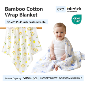 Manta Envolvente de Bambú y Algodón de Doble Capa Tejida con Diseño de Dibujos Animados para Bebé, Protección Antiácaros, Estilo Europeo Americano, Usable - Product Image 1