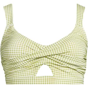 Top de bikini con diseño retorcido y detalles calados para mujer, conjunto de dos piezas con estampado de guinga verde, traje de baño elástico de spandex y nailon - Product Image 4