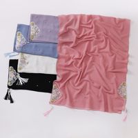 Nouveau Voile de Prière Musulman 2024 en Chiffon Brodé avec Pompons, Foulard Malaisien Imprimé Floral, Robe Pashmina, Hijabs pour Femmes Musulmanes