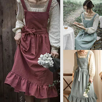 Tablier en coton et lin de style français pour femmes vêtements de travail à volants artistiques et doux pour manucures et fleuristes