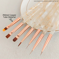 Ensemble de 7 pinceaux à ongles en acrylique incrustés d'or, pinceaux de manucure professionnels avec capuchon métallique pour salon de manucure et usage domestique DIY