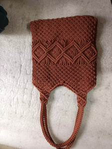 Sac bohème pour femme en macramé fait main, motif géométrique, fermeture éclair, bandoulière légère, marron, capacité jusqu'à 1L - Product Image 6