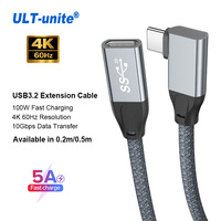 Câble d'extension USB 3.1 ULT-unite 0,3 m 0,5 m 1 m USB 20V 5A 100W de charge 10 Gbps Type C mâle vers femelle à 90 degrés