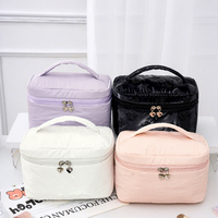 Pochette de maquillage personnalisée avec logo, en polyester, portable, avec fermeture éclair, pour le rangement des produits de soin de la peau, de beauté et de toilette, sac de maquillage cosmétique