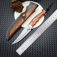 Couteau à lame fixe en acier 5Cr13 fait main, lame à pointe de lance gravée à l'acide, couteau de camping pour la viande avec manche en bois de santal