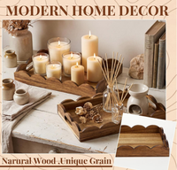 Plateaux de service décoratifs en bois, plateaux gigognes en bois avec poignées, plateau rectangulaire de style ferme pour table basse, pour collations et bougies