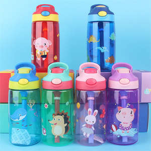 480ML BPA Free Cartoon Animal <strong>Princess</strong> Colorful Student Plastic <strong>Water</strong> <strong>Bottle</strong> With Straw and Handle - Product Image 1