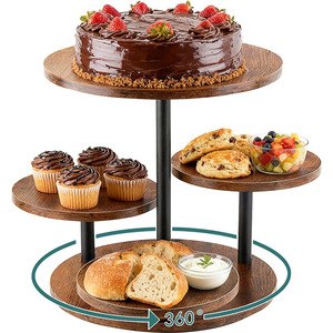 Wooden Round Cake <b>Stand</b> 4 Tier <b>Rotating</b> Dessert <b>Display</b> Rack For Birthday Party Tableware - Product Image 1