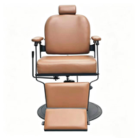Fauteuil de barbier vintage hydraulique inclinable avec repose-pieds en cuir marron, mobilier de salon classique pour hommes, salon de coiffure