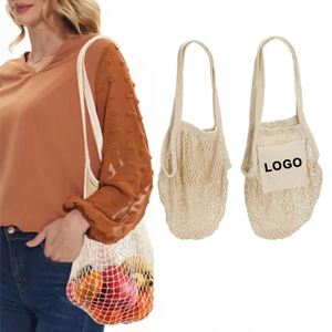 Sacs d'épicerie réutilisables portables avec logo personnalisé, sacs à fruits et légumes, sac en coton lavable, sac en filet de coton biologique, sac de shopping en coton - Product Image 1