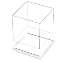 Boîte de Présentation en Acrylique Transparente, Organisateur Cube avec Support Socle Transparent, Boîte Carrée avec Rebord pour Collections, Figurines, Jouets