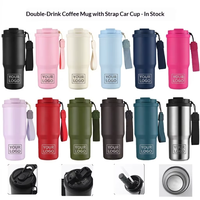 Tasse à café de voiture en acier inoxydable, isolée sous vide, minimaliste, portable, pour thé aux fleurs, double usage paille et infuseur à thé, cadeau personnalisé