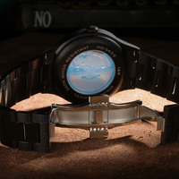 Montre mécanique automatique de luxe pour homme I&W CARNIVAL, entièrement noire, en acier inoxydable, cadran squelette, cristal saphir, tourbillon