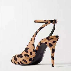 Sandales d'été à talons hauts pour femme, imprimé léopard, à découpe arrière, à bride cheville, bout rond, pour soirée en extérieur - Product Image 5