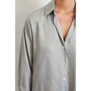 Chemise à motif diagonal gris pour femme en popeline, manches classiques, haut simple pour tous les jours - Product Image 1