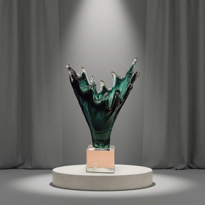 Vase en verre Art Déco fait main vert, forme couronne, décoratif, pour table de mariage, maison et hôtel - Product Image 6
