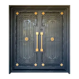 Puerta de entrada de hierro forjado con ventana abierta Puerta de seguridad de estilo americano Suministro directo de fábrica