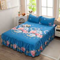 Parure de lit 3 pièces pour chambre : drap-housse, drap plat et jupe de lit, avec 2 taies d'oreiller