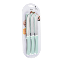 Ensemble de 6 couteaux à steak dentelés en acier inoxydable, couteaux utilitaires, manche en plastique coloré, emballage sous blister