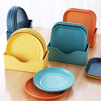 Assiettes de Table Multi-Usages en Plastique PP, Ensemble de 8 Pièces/Sets Très Vendues, Réutilisables, pour Os, Fruits, Collations, Dîner et Enfants, avec Base