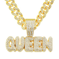 Hommes Femmes Hip Hop Bling Lettre KING QUEEN Pendentif Collier 13mm Miami Cubain Lien Chaîne Colliers Glacé Charme Bijoux De Mode