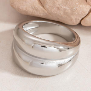 Stainless Steel <b>Ring</b> <b>Plain</b> Band Wave Geometry Polished Surface Unisex Wedding Jewelry - Product Image 3