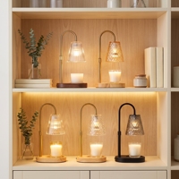 Lampe chauffe-bougie verticale en verre côtelé avec ampoules, durée de vie longue (2-8h), 4 modes de luminosité réglables, pour la décoration intérieure