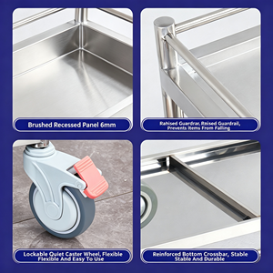 Carrito de Servicio Móvil de Acero Inoxidable de 3 Niveles, Carrito de Servicio Resistente con Ruedas para Restaurantes, Cocinas, Hoteles y Cafeterías - Product Image 4