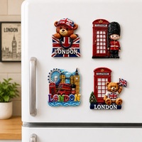 Aimants de réfrigérateur en résine sur le thème des monuments de Londres avec des motifs de cabine téléphonique, de la Garde royale, du Big Ben, de bus et d'ours en peluche, vente en gros, vente au détail, boutiques de cadeaux
