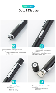 Dual Light Source Medical Flashlight Stainless Steel Power Display with Rechargeable LED <strong>Bulb</strong> Yellow &amp; White Oral Pupil <strong>Torch</strong> - Product Image 4