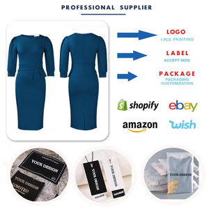 C8612 Robes de Bureau de Haute Qualité pour Femmes Décontractées Élégantes Col Rond Manches Mi-Longues Fendues Slim, Robes Africaines pour Vêtements Féminins - Product Image 3