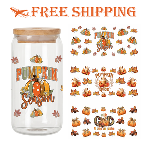 Factory Price UV DTF <b>Cup</b> Wrap <b>Pumpkin</b> Spice Latte Fall Coffee Theme Waterproof Cold Transfer Decals Wholesale - Product Image 1