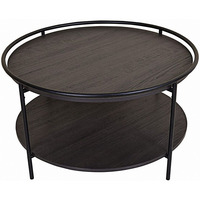 Table d'appoint ronde pour salon, design en métal et panneau de bois, base circulaire, table basse à deux niveaux